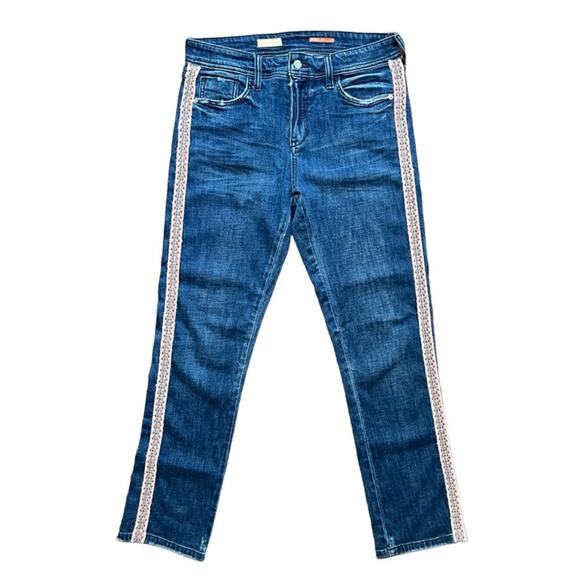 PILCRO Anthropologie Slim Boyfriend Crop Jeans  Side stripe Dark Wash  SZ 29 - Picture 1 of 11